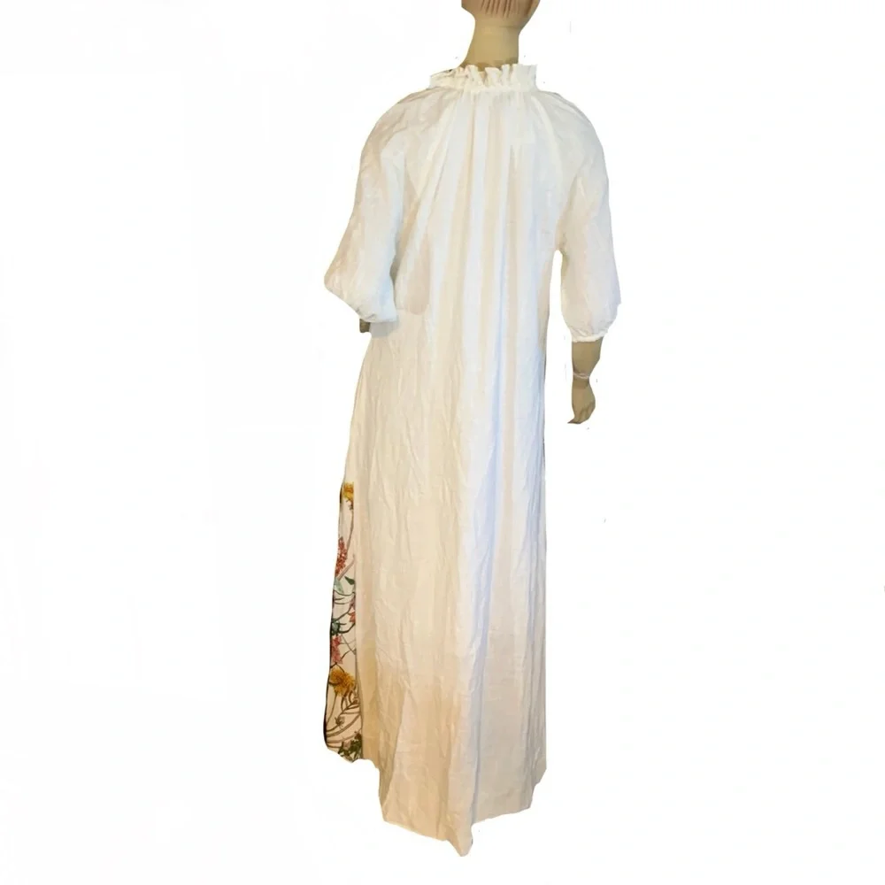 I.N.C. CREAM & GREEN BOTANICAL PRINT KAFTAN STYLE MAXI DRESS NWT (M) - Picture 6 of 13